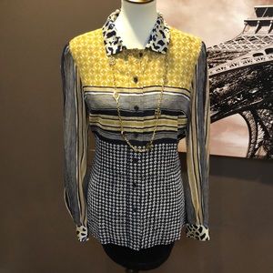 Tory Burch Yellow and Blue Patterned Blouse